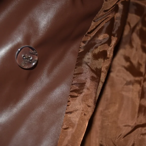 AKIRA SILVER METALLIC BUTTON FAUX LEATHER BROWN BLAZER NWT - Picture 14 of 16